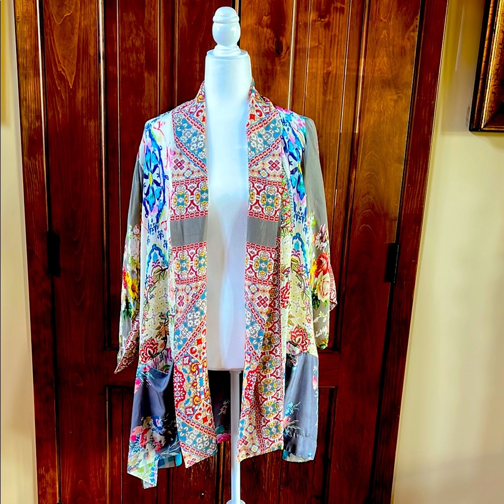 Johnny Was Vibrant Floral Embroidered Top